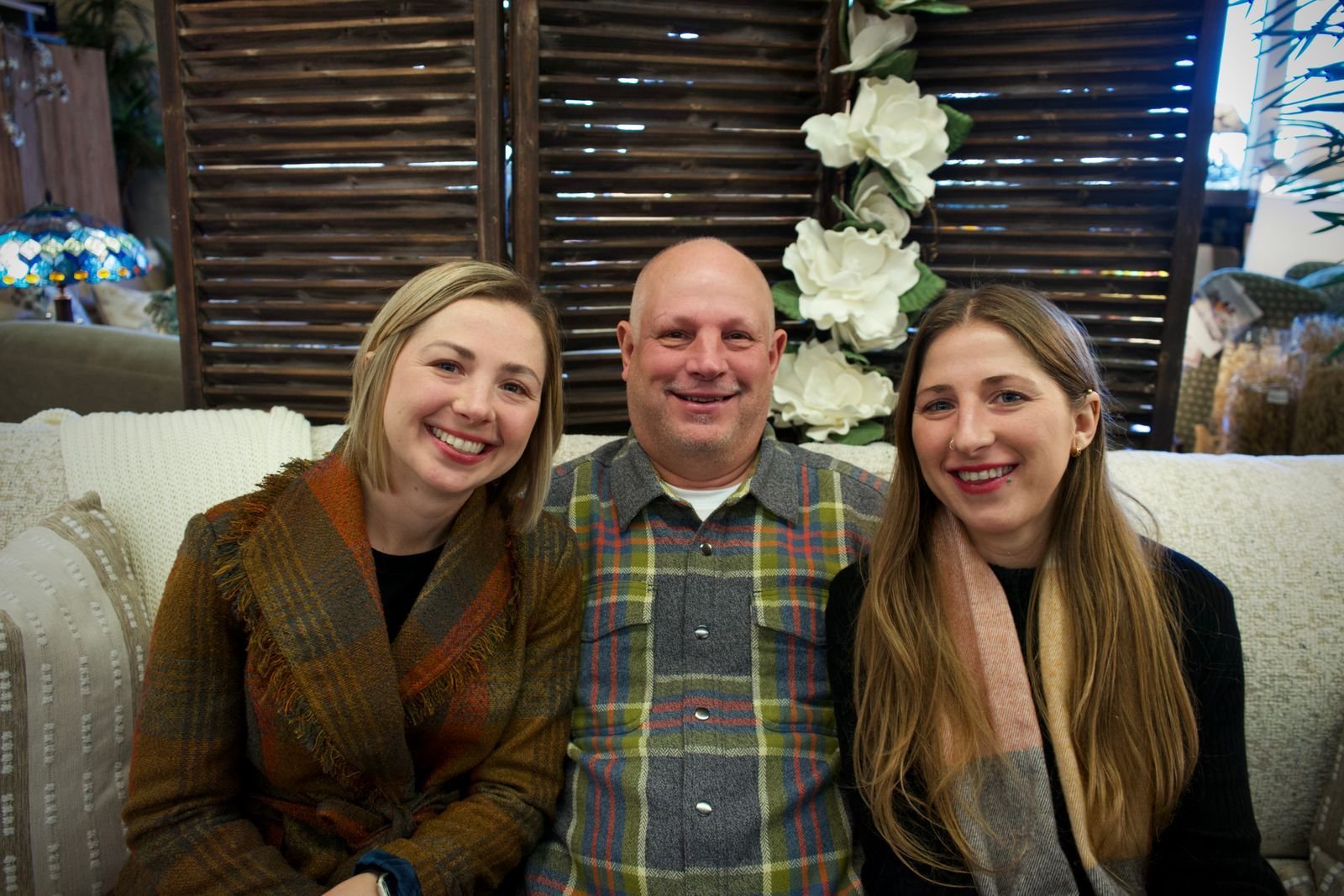 Brian Austin with his daughters Tia and Anna at Finds Design & Decor